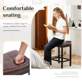 Sweetcrispy Counter Bar Stools Set of 2, 24 Inch Barstools for Kitchen Island, Upholated PU Leather Kitchen Chairs with Thick Saddle Seat & Metal Base and Footrest, Dark Brown