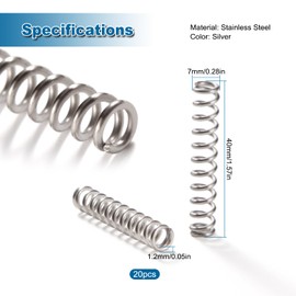 VooGenzek 20 PCS 1.2 * 7 * 40 mm Compression Springs, Stainless Steel Springs, Coil Extended Compressed Spring, for Furniture Screen Doors Repair Projects