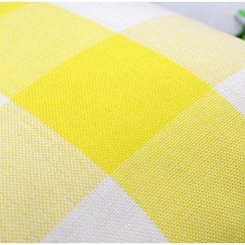 4TH Emotion Set of 2 Farmhouse Buffalo Check Plaid Throw Pillow Covers Cushion Case Polyester Linen for Summer Home Decor Yellow and White, 12 x 20 Inches
