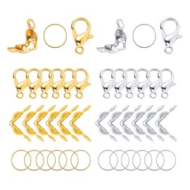 AIEX 540 piezas Accesorios para Hacer Joyas, 240 Piezas Puntas de Cuentas, 240 Piezas Anillo de Salto Abierto y 60 Piezas Cierres Joyeria, Kit para Hacer Collares y Pulseras (Oro, Plata)
