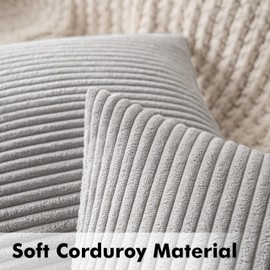 MIULEE Set of 2 Striped Corduroy Square Throw Pillow Case Soft Cushion Covers Sham Home for Sofa Couch/Bedroom Decorative Fluffy Large Pillowcases 18x18 Inch 45x45cm Light Grey