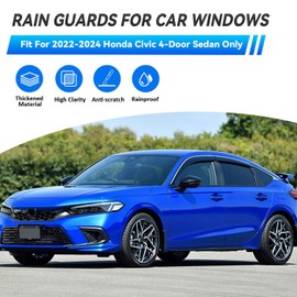 LQQDP 4pcs Smoke Tint with Chrome Trim Sun Rain Guard Vent Window Visors Compatible with 2022-2025 Honda Civic 4-Door Sedan, Outside Mount Tape On/Clip On Style PVC Set of 4