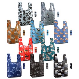 BeeGreen 10 Pack Animal Lover Gifts Reusable Grocery Bags Shopping Bags for Groceries polyester Bags Gift Bags Foldable Tote Bag Large Holiday Bags with Handles Heavy Duty for Women