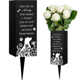 WEBEEDY Dog Cemetery Vases for Grave with Spikes Metal Memorial Vases Flower Pattern Grave Flower Holder Decorations for Pet Cemetery Funeral Memorial Day Happy Heavenly Birthday,3.15x7.87 Inch