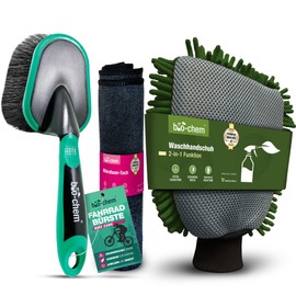bio-chem Bicycle Accessory Set 3 Pieces - Brush, Microfibre Wash Mitt & Cloth - For Bicycle Care & Cleaning - Gentle on Paint & Efficient - Ideal for MTB, E-Bike, City Bike, Road Bike