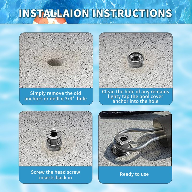 304 Stainless Steel Pool Cover Anchors,Corrosion-Resistant & Durable for Inground