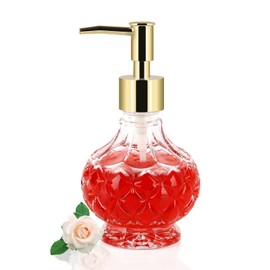Retyion Glass Soap Dispenser Hand Soap Dispenser Soap Dispenser Bathroom with Rust Proof Pump for Kitchen Dish Soap, Hand Soap, Essential Oil & Lotion (New Gold)