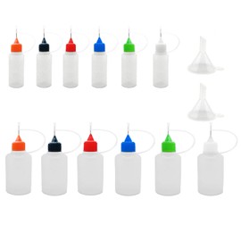 MYYZMY 12 Pcs Precision Tip Applicator Bottles, 6 Pcs 1 Ounce and 6 Pcs 0.5 Ounce Translucent Glue Bottles, with 2 Mini Funnel, Multicolor Lids