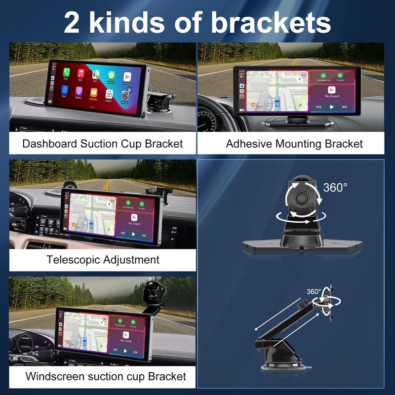 10.26'' Wireless CarPlay Screen for car with Rotatable 4K Dash