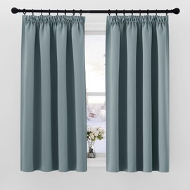PONY DANCE Pencil Pleat Curtains - Soft Thermal Insulated Blackout Curtain Panels for Home Decoration Room Darkening Drapery for Bedroom, Greyish Blue, 2 Panels, W46 X L54