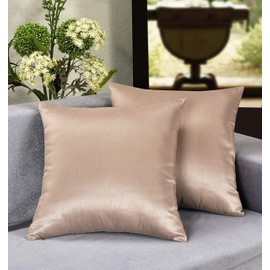 Aiking Home 20x20 Inches Faux Silk Square Throw Pillow Cover, Zipper Closure, Sand (Set of 2)