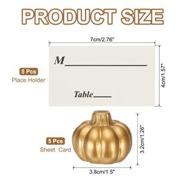 PATIKIL Pumpkin Place Card Holder, 5 Set Thanksgiving Table Card Holder Greeting Cards Table Number Holder for Wedding Bridal Party Thanksgiving Table Decor Decorations, Gold