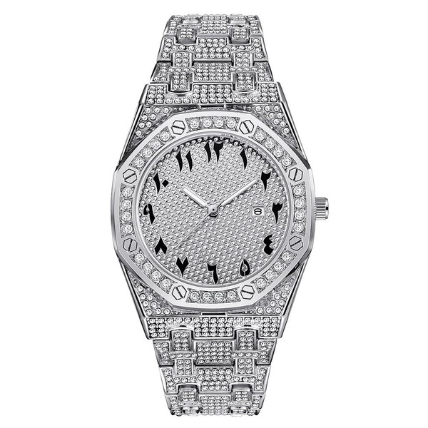 Hip Hop Watches for Men Octagon Iced-Out Bling Diamond Luxury