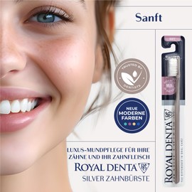 Royal Denta Manuelle Zahnbürste mit weichen Borsten für Erwachsene, doppelte Länge, Borstenzahnbürste für empfindliche Zähne, Silberpartikel gegen Bakterien, modernes Design, Taupe