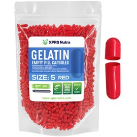 XPRS Nutra Size 5 Empty Capsules - 500 Count Very Small Empty Gelatin Capsules - Empty Pill Capsules - DIY Capsule Filling - Fillable Pill Capsules Empty Gel Caps (Red)