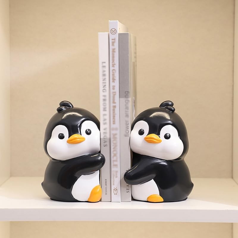 Set of 2 Cute Hug Penguins Bookends Decorative, Unique Bookends