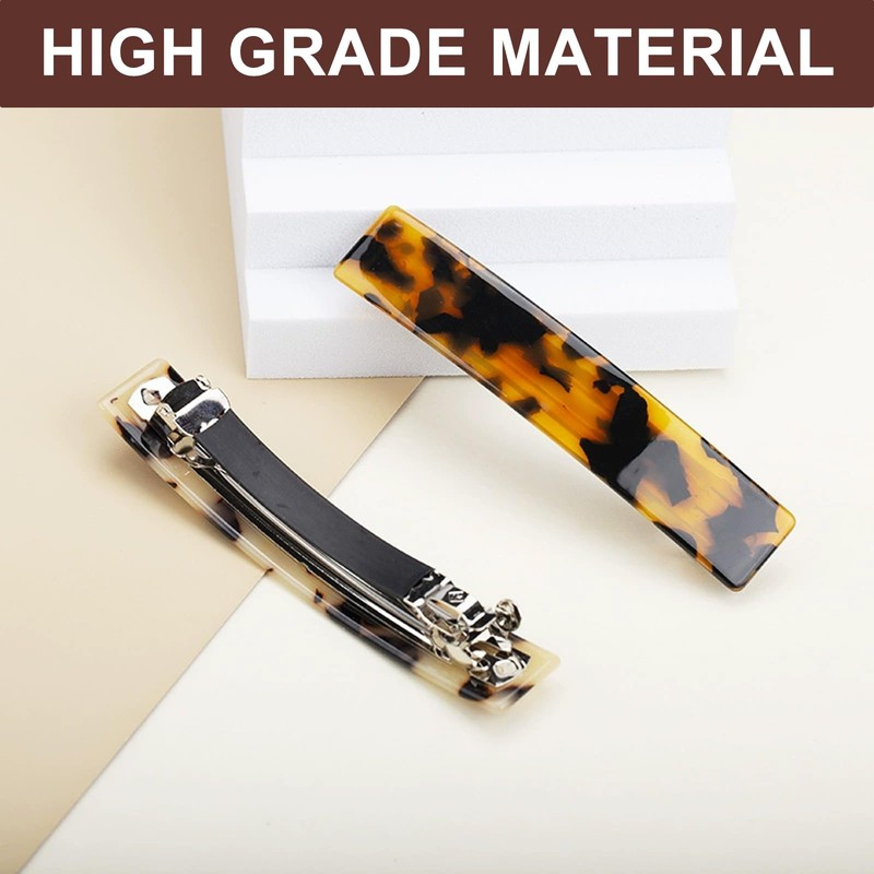 4PCS French Design Hair Barrette - Tortoise Shell Celluloid Rectangle