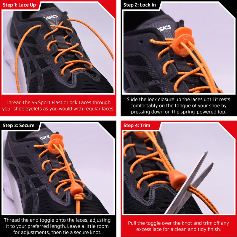 55 Sport Elastic Lock Shoelaces - Orange Pattern