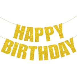 Gold Glitter Happy Birthday Banner Sign Wall Door Banners for Women Men Boys Girls Birthday Party Backdrop Garland Decorations, Letters Name Banners Large
