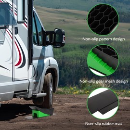 FAHKNS Camper Leveling Blocks, Heavy Duty RV Leveling System Wheel Chocks, 2 Pack Curved RV Levelers up tp 35000 lbs, RV Leveling Ramps with Non-Slip Mats for Camper Travel Trailer Motorhome