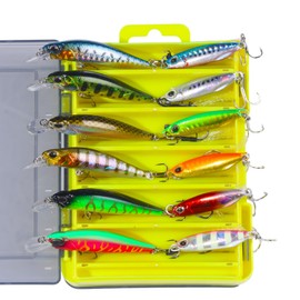SCGEHA Sinking Minnow Lure, 2.8 inches (70 mm), 0.3 oz (9 g), Set of 12 with Case, Sea Bass, Flour, Magochi, Mebaru, Sago
