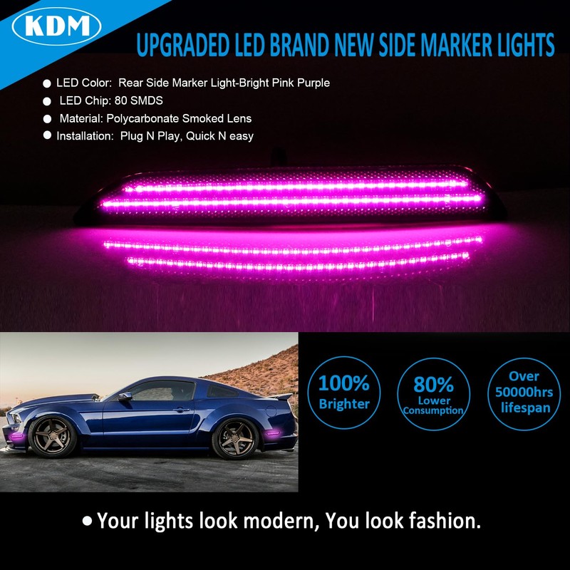 KDM LED Fender Side Marker Reflectors Lights Dual Rows,Compatible for