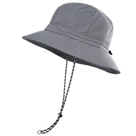 FEICUI Men Women Outdoor Bucket Hat Quick Dry Packable Boonie Hat UV Protection Sun Hat (Grey)