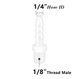 Quickun Plastic Hose Barb Fitting, 1/4" Barb to 1/8" Male Thread White Adapter Union Fitting (Pack of 5)