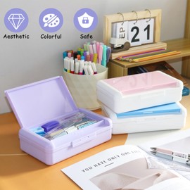 Nuozme Double Layer Pencil Box, Hard Pencil case 2 Compartments, Plastic Large Capacity Pencil Case with Snap-tight Lid, Hard Storage Organizer Box for Girl Boy, Medium-sized(Purple)