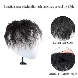GYKJBF Curly Hair Toppers for Women Real Human Hair Curly Hair Topper Short Wavy Hair Toppers for Thinning Hair(2,17cm(7 * 10cm))