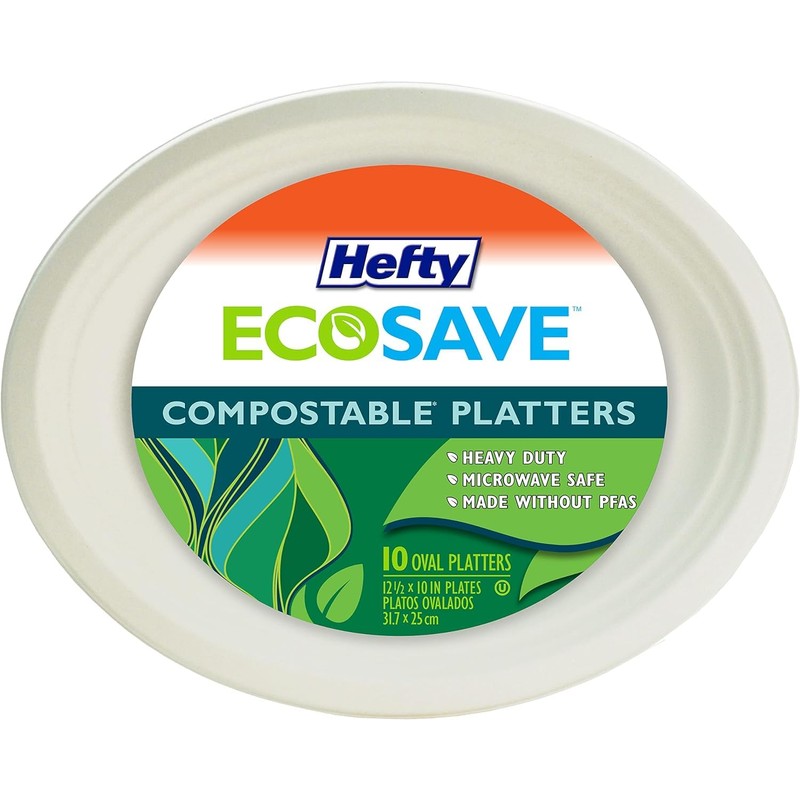 Hefty EcoSave Disposable Oval Platters, Made from Plant Based Materials,