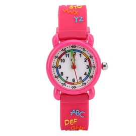 Children's Cartoon Watch, Letter Pattern Waterproof Children's Watch PU Strap Wrist Watch for Children Toddler Boys Girls 3-12 Years Old, pink-red