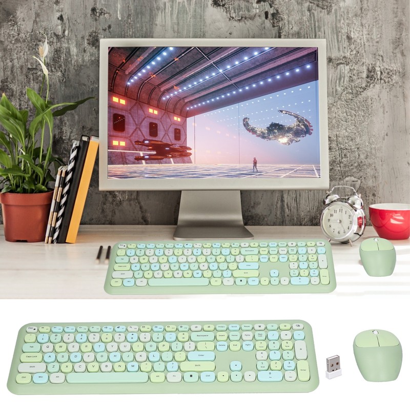 Keyboard Mouse Combo 2.4G Retro Multi Color Mute Cover Wireless