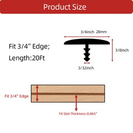 Aroilder T Rubber Trim Molding, Fit 3/4 inch Edge, Shelf Edging Banding, Center Barb Tee Moulding for Tables, Floor Transition Strip, Machines Decorative, Black, 20FT