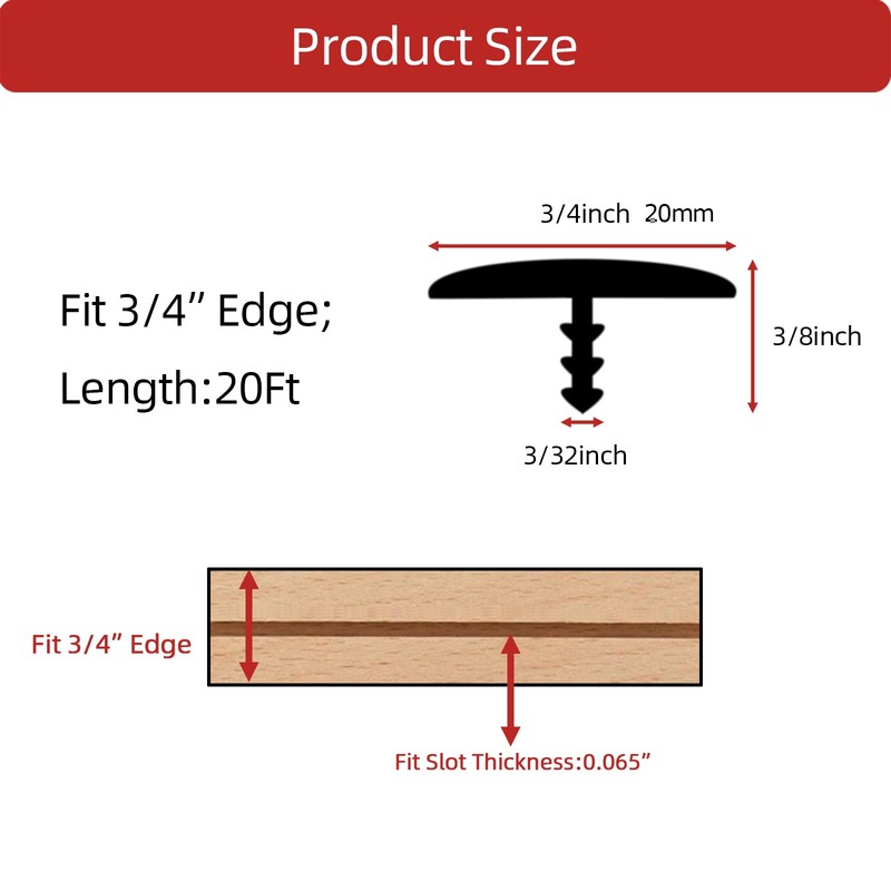 Aroilder T Rubber Trim Molding, Fit 3/4 inch Edge, Shelf