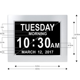 Hippodoctor 8 Languages Dementia Clock HD 1024×768 Resolution 3&5 Alarms 2 Auto-Dim Digital Calendar Day Clock for Vision Impaired Elderly Memory Loss (White)