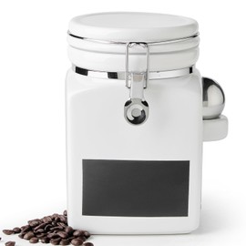 MIECOO MIECOO Ceramic Coffee Canister with Airtight Lid and Scoop, Large 78 Fl Oz / 2.3 L Kitchen Food Storage Container Jar for Grounds Coffee, Beans, Tea, Sugar, Flour, Cereal, Nuts, Cookie, White