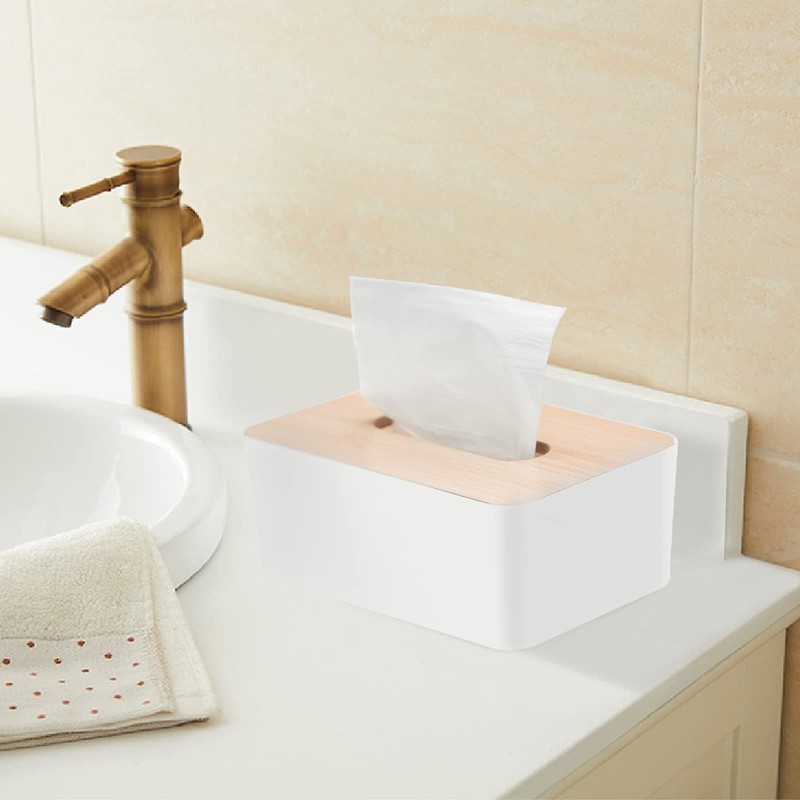 Tissue Box with Bamboo Lid, Tissue Box Holder, Rectangular Tissue