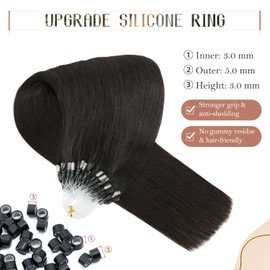 TESSHAIR Micro Loop Hair Extensions, 100% Remy Human Hair, Microlink Extensions, No Tangle & Smooth, 50 Strands 50g, 16 Inch #Natural Black