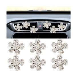 Mandark 6PCS Bling Daisy Flower Car Air Vent Clip, Crystal Rhinestone Vehicle Air Vent Outlet Clip, Cute Auto Air Conditioning Clip Charm Interior Decor Accessories for Women Girls（Silver）
