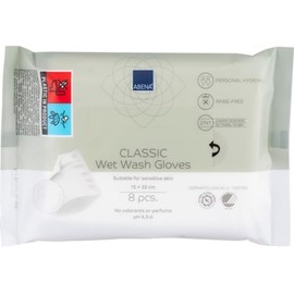 ABENA Classic Wet Wash Glove | 22x15cm, Pack of 8 Wet Wipes for Adults | Fragrance-Free Body Wipes Gloves for Cleansing Without Water. Body Wipes for Adults No Shower, Bed Bath Wipes.