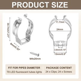 MECCANIXITY T8 U Clips Holder Bracket Fluorescent Tube Light Fixture Steel Pipe Clamps with Screws for LED Bulbs Ceiling Lamp, Pack of 16