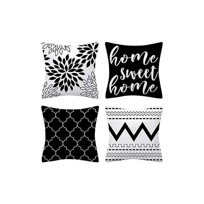 Set of 4 Luxton Black Cushion Covers, Flannel Soft Abstract
