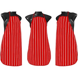 MDERL Chef Apron, Unisex Apron Waterproof Adjustable Apron for Men Women Perfect for Kitchen Cooking Restaurant Baking Gardening BBQ Coffee House, Professional PVC Apron (Red - Stripe)