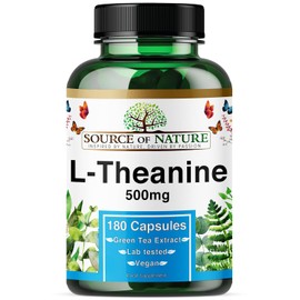 L-Theanine 500 mg - 180 Vegan Capsules - High Dose Amino Acid from Green Tea | 6 Month Supply | 98% Pure, No Additives | Made in Denmark
