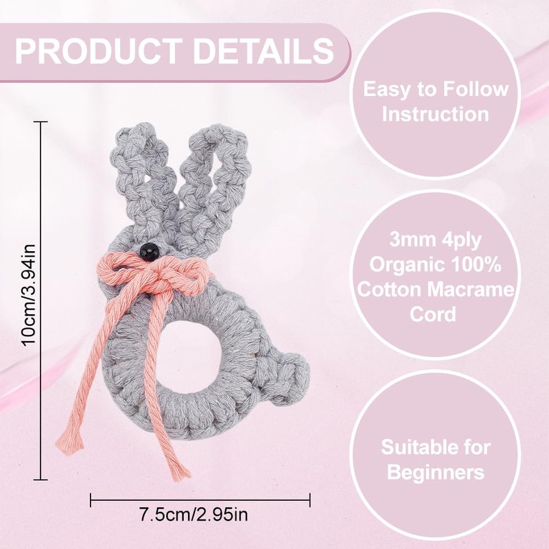 FREEBLOSS 6 Set DIY Macrame Easter Bunny Kit Easter Macrame