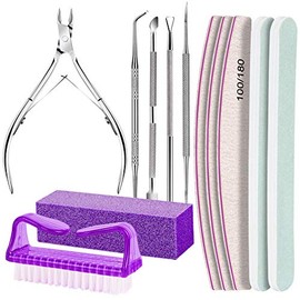 FANDAMEI Juego de herramientas para manicura y pedicura, kit de manicura, limas de uñas 100/180, bloque amortiguador de uñas, cortadores de cutículas,