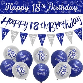 Boys 18th Birthday Decorations Blue Silver 18th Decorations for Boys Navy Silver Happy 18th Birthday Decorations for Him by Wonsta