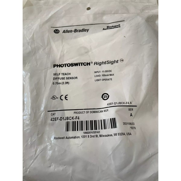Allen-Bradley New Sealed Allen Bradley 42EF-D1JBCK-F4 PhotoSwitch Rightsight Diffuse Sensor