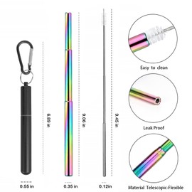 Foweroty Foweroty 1 Pack Stainless Steel Straws, Reusable Straws, Travel EssentialsMetal Straws Reusable with 1 Aluminum Case, 1 Cleaning Brush, and 1 Keychains, Cruise Ship Essentials(Black)
